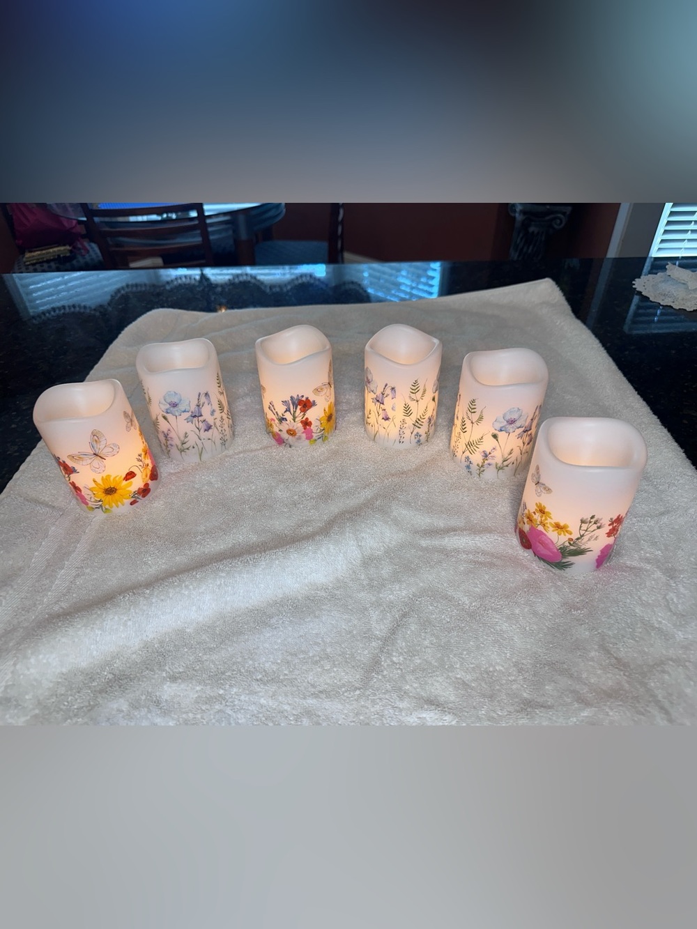 Floral LED Votive Candle Set - White with Multicolor Flower Design